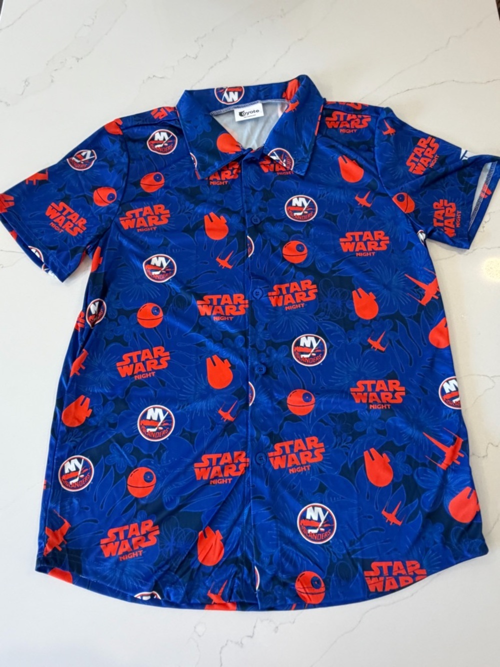 NY Islanders Star Wars Night Short Sleeve Button-Up Shirt - Blue & Orange
